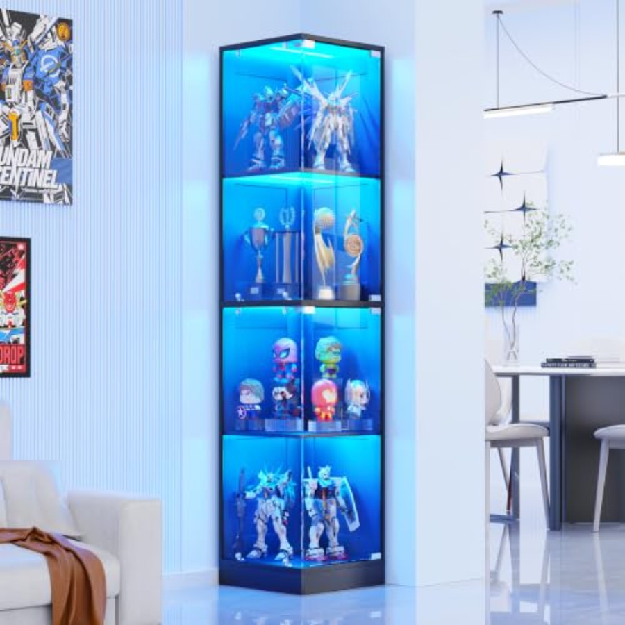 Glass Cabinet Display - Cam kapaklı köşe vitrin, beyaz MDF