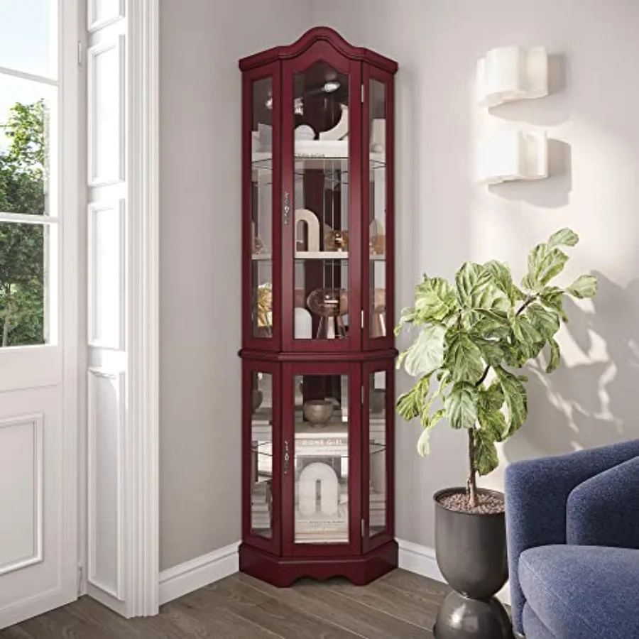 Glass Cabinet Display - Işıklı Köşe Vitrini, Kavisli Üst Yüzeyli,