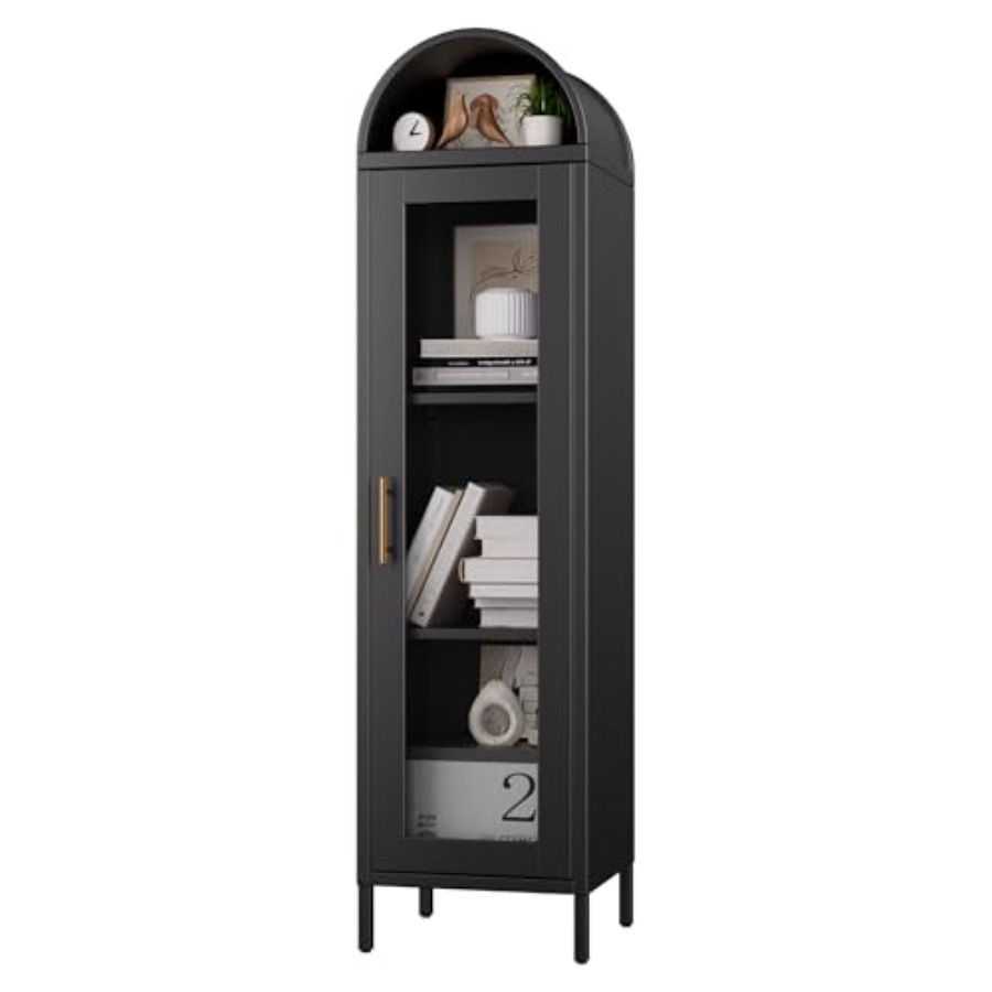 Glass Cabinet Display - Oturma Odası İçin Dar Metal Kavisli