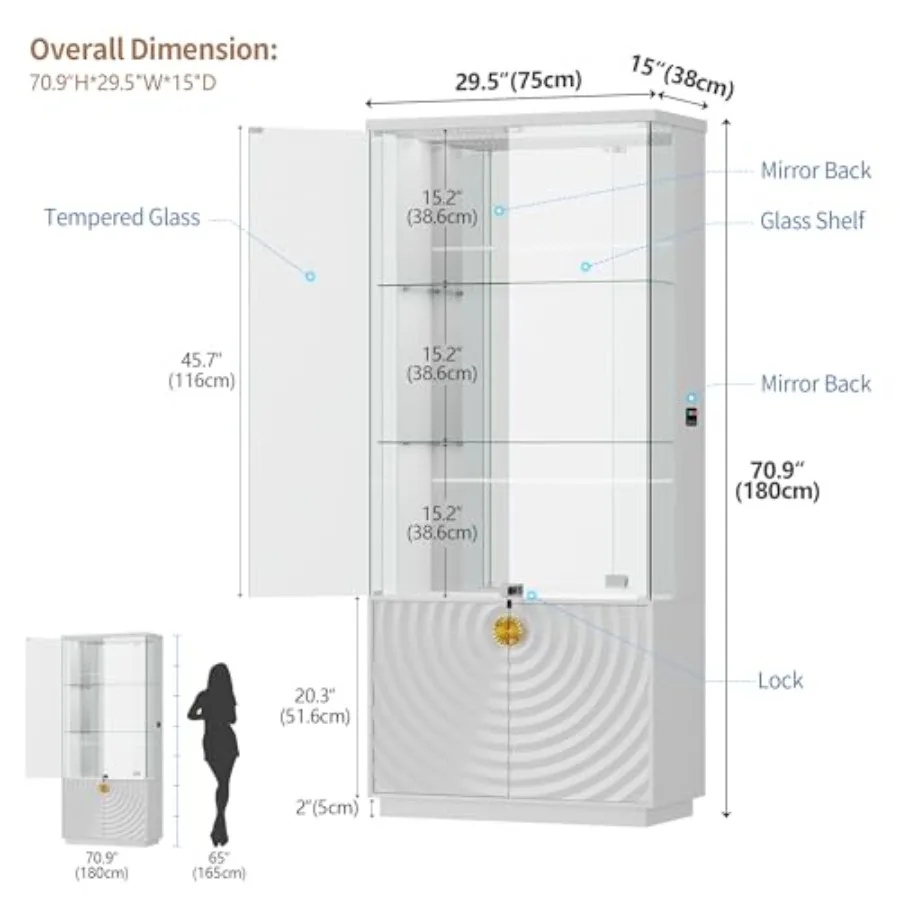 71 İnç, Şeffaf Cam Kapılı, Kil - Glass Cabinet Display incelemesi ve fiyatı