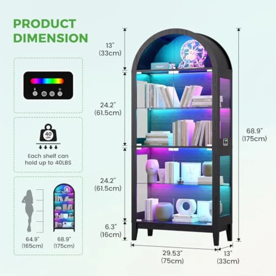 Oturma Odası için Kavisli Caml - Glass Cabinet Display incelemesi ve fiyatı