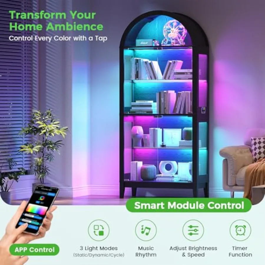 Oturma Odası için Kavisli Caml - Glass Cabinet Display incelemesi ve fiyatı